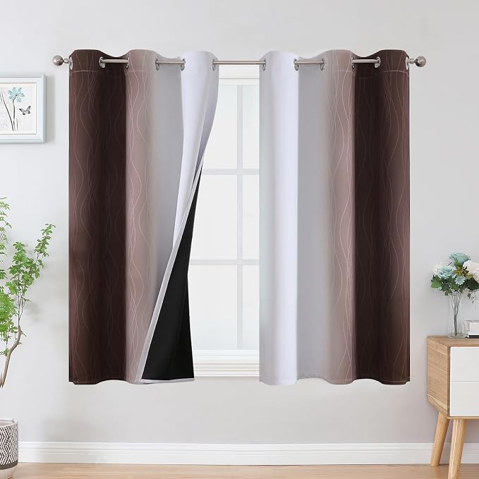 Brown and Greyish White Ombre Blackout Curtains 54 Inch Length 2 Panels by ESTELARTEXTILER