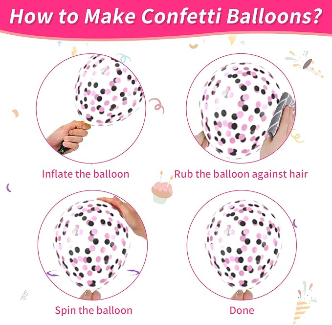 Hot Pink and Black Balloons, for Girls Wedding Bridal Shower Birthday Party - Image 4