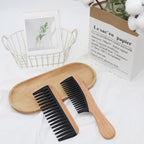 2 Pcs Bamboo Wide Tooth Comb Set - Wooden Wide Tooth Comb for Women, Anti-Static Detangling Hair Comb for Curly/Wet/Thick Hair with Bakelite Teeth