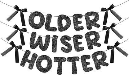 Fulmoon Pre Strung Glitter Older Wiser Hotter Banner Funny Satin Ribbon Bow by Fulmoon