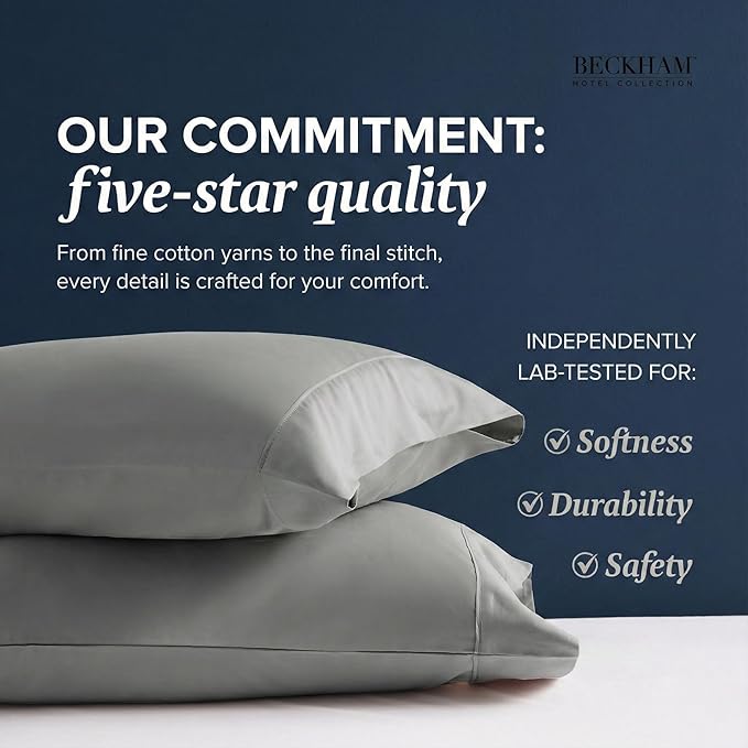 Beckham Hotel Collection 100% Cotton Pillow Cases Standard/Queen Size Set of 2, 500TC, Luxury Sateen Pillowcases, Open End, Breathable, Moisture-Wicking, Dark Gray