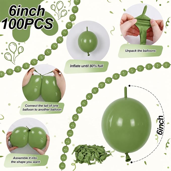 Sage Green Linking Balloons, Fall Thanksgiving Boho Birthday Bridal Baby Shower - Image 2