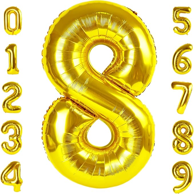 Number Balloon Gold Number 8 for 8 18 Birthday Party Decorations, 40 Inch | by Mluchee