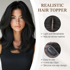 Rich Choices Hair Toppers for Women Real Human Hair 100% Human Remy Toppers NO Bangs for Women with Thinning on Top Clip in Hairpiece 4"x4.7"Lace Base 14 Inch #1B Natural Black