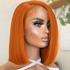 250% Density Ginger Bob Wig Human Hair Real 13x4 Frontal Orange Ginger HD Lace Short Straight Bob Wigs Pre Plucked with Baby Hair Straight Short Wigs For Women 10 Inch