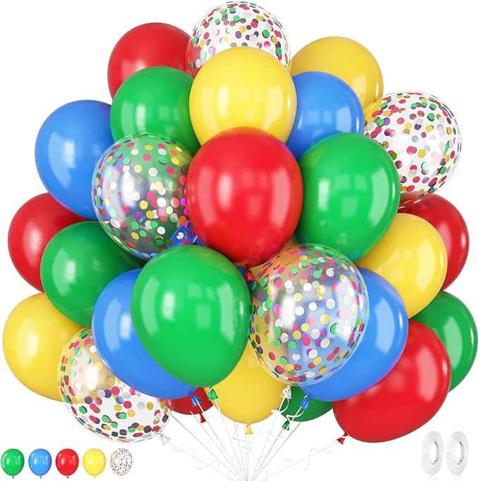 Red Yellow Blue Balloons, 12 Inch Carnival Circus Balloon, Matte Blue Yellow by Togvu
