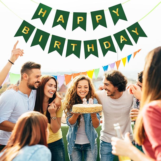 Green Happy Birthday Banner, Dark Green and Gold Party Decorations Sigh - Image 4