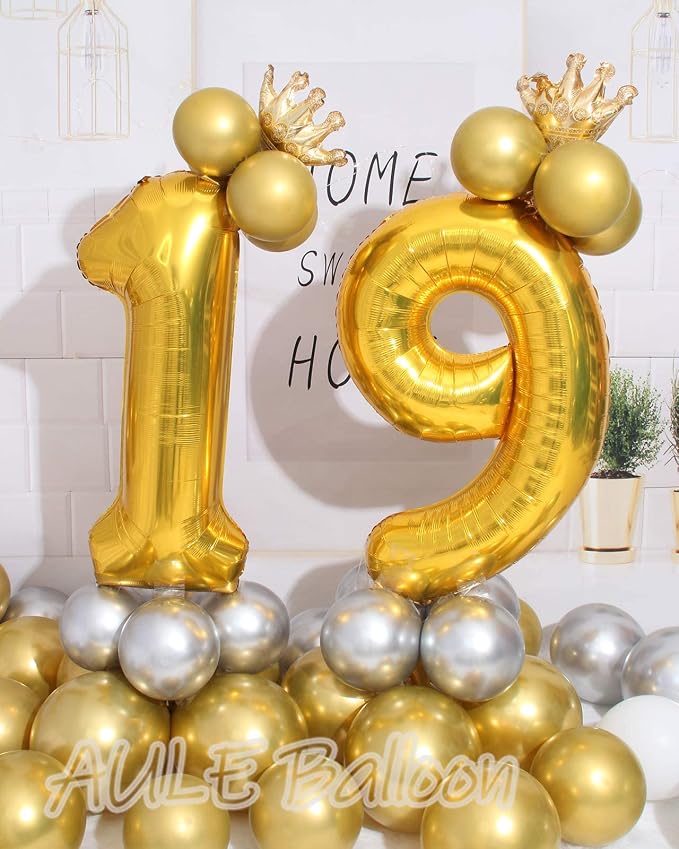 AULE 40 Inch Gold 19 Balloon Number Foil 0-9 Birthday Big Numbers | Birthday - Image 4