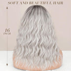 Nnzes Ombre Silver Wig with Bangs for Women White Bob Wavy Charming Synthetic Wigs with Natural Shoulder Length Curly Heat Resistant Hair for Daily Party Use