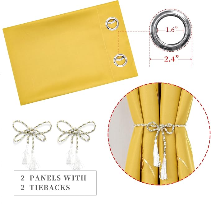 Yellow Blackout Curtains for Bedroom, Room Darkening Gold Palm Tree Pattern - Image 4