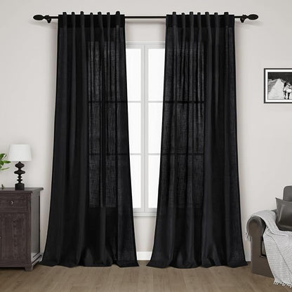 Black Linen Curtains 80 inches Long by Nanspring