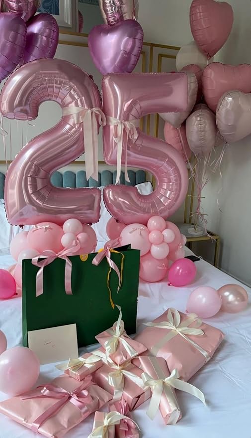 Number 25 Balloons 40 Inch for 25 Birthday Party Decorations, Pastel Pink | - Image 2