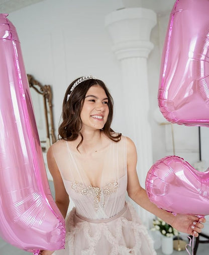 Pastel Pink 5 Balloons, 40 Inch Large Light Pink Foil Number Balloons 0-10 - Image 2