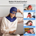 Migraine Relief Cap and Neck Ice Pack Wrap with Ice Eye Masks,3 in 1 Detachable Hot and Cold Therapy Headache Relief Cap for Headaches, Stiff Neck,Eye Fatigue, Tension and Pain Blue