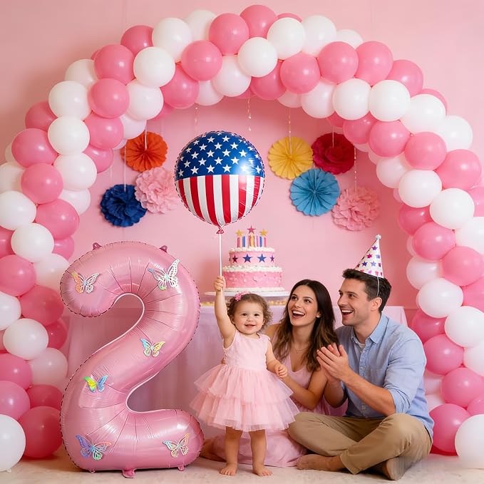 40 Inch Number Balloon Pink Large Mylar Foil Pink Number Balloons and Butterfly - Image 6