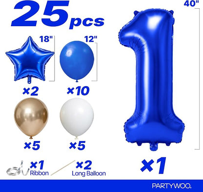 PartyWoo Number Balloons 40 Inch Blue Number 1 Kit - Image 2