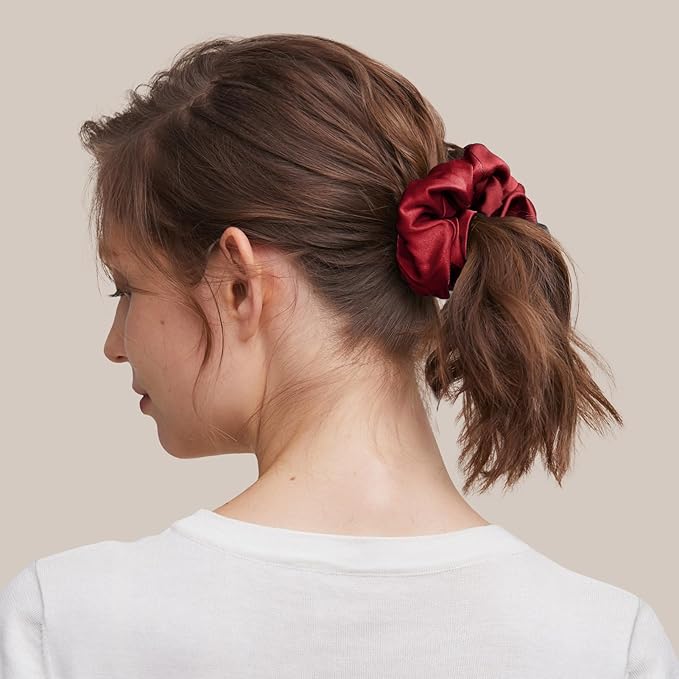 LILYSILK Silk Hair Scrunchies/Ties for Frizz & Breakage Prevention, 100% Mulberry, No Damage, Elastic ponytail Holders, 1Pc, Claret