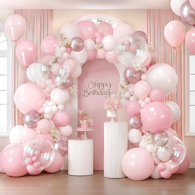 Pink White Clear Balloons Arch Kit, Party Decor. | Pastel/dusty light pink by Unknown