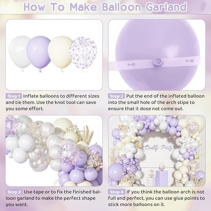 Ouddy Party Pastel Purple White Balloons Garland Arch Kit 18 12 10 5 Inch | - Image 4