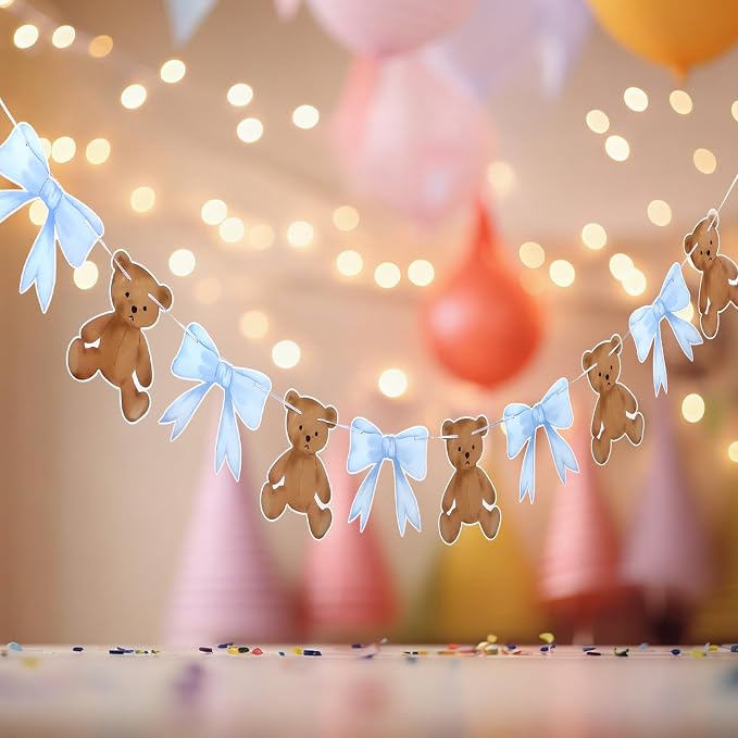 2 Pcs Blue We Can Bearly Wait Banner 6.56 ft Bear Theme Baby Shower Decorations - Image 4