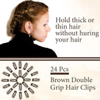 Chinco 24 Pcs Double Grip Hair Clips Metal Snap Clips Women Barrettes for Hair Making, Salon Supplies(Brown,2.8 Inch)