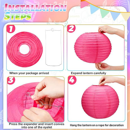 12 Pcs 10 Inch Hanging Paper Lanterns Party Decorations Modern Neon Classroom - Image 4
