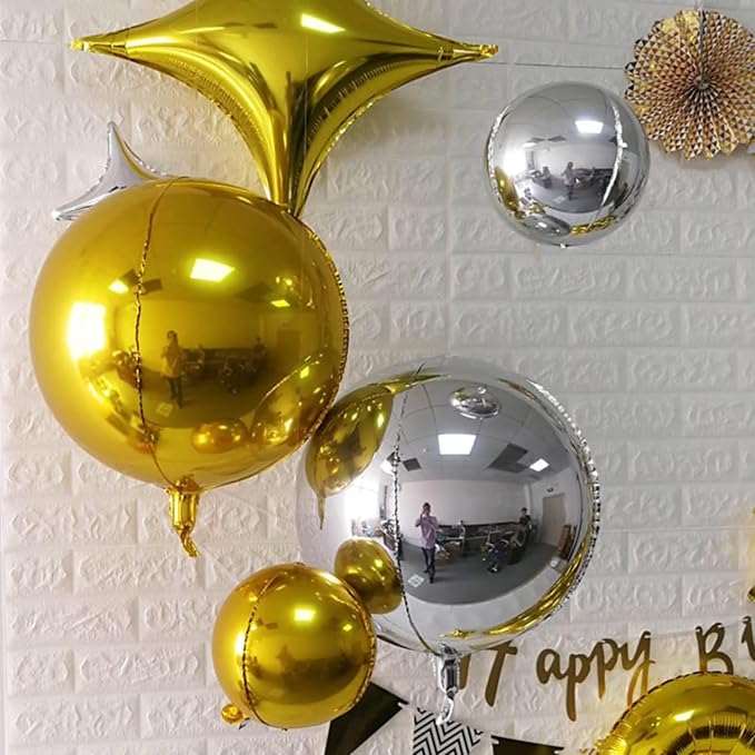 Gold and Silver Round Balloons Foil, Metallic Gold Silver Balloons - Image 5