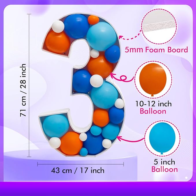 Mosaic Balloon Frame Numbers 3 Pre-Cut Large Foam Board Sign Cut-Out - Image 3