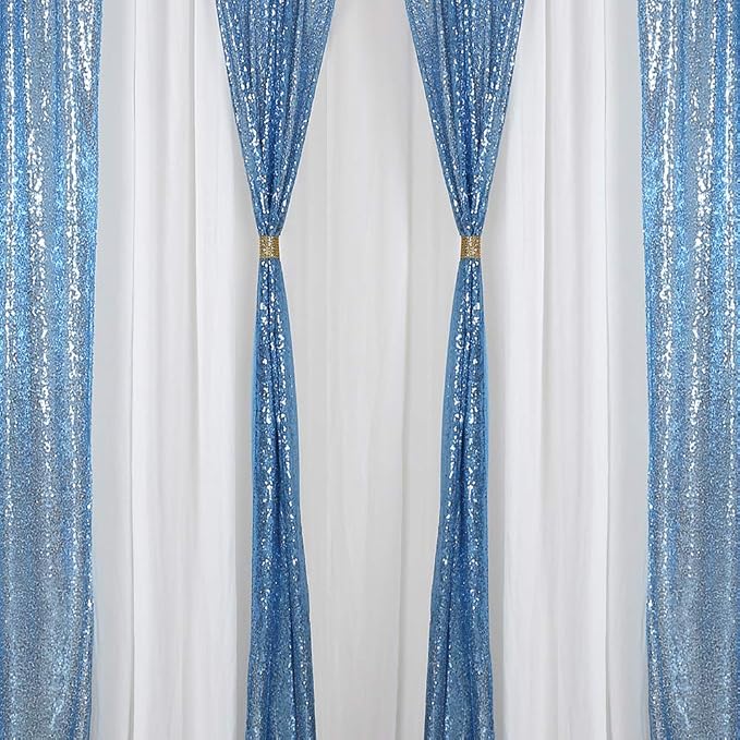 Baby Blue Christmas Backdrop Curtains 4 Pieces 2FTx8FT Sequin Photo Pooth | - Image 7