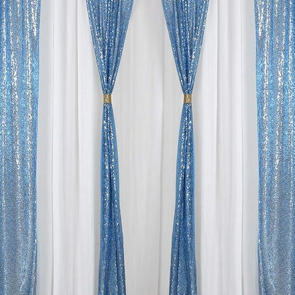 Baby Blue Christmas Backdrop Curtains 4 Pieces 2FTx8FT Sequin Photo Pooth | - Image 7