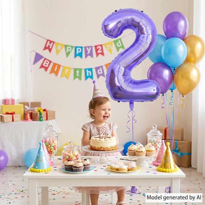 Purple Number 2 Balloon 40 Inch, Giant Lavender Mylar Foil Number 2 - Image 7