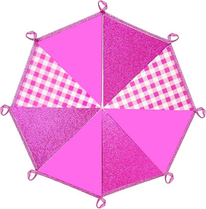 Hot Pink Buffalo Plaid Party Decorations Pennant Banner Flag Hot Pink Glitter - Image 4