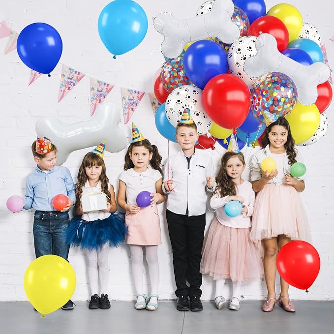 Paw Balloons, 12 Inch Red Yellow Blue and White Paw Print Colorful Confetti - Image 5
