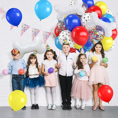 Paw Balloons, 12 Inch Red Yellow Blue and White Paw Print Colorful Confetti - Image 5