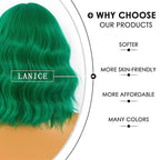 LANICE Green Wig for Women Short Bob Wigs with Bangs Natural Synthetic Wig Shoulder Length Colorful Wigs for Daily PartyUse(12inch,Green)