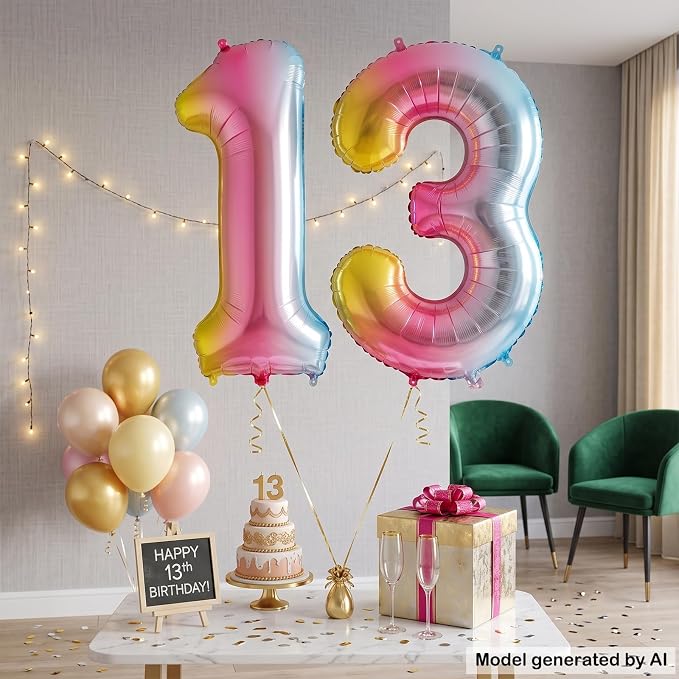 40 Inch Rainbow Foil Number 13 Balloon - Image 4