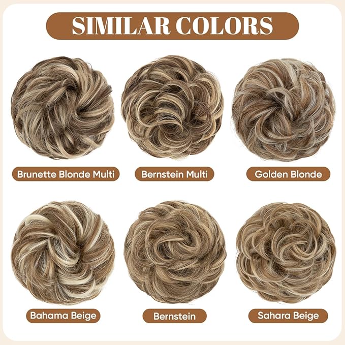 CJL HAIR Large Messy Bun Hair Piece Wavy Curly Scrunchies Synthetic Chignon Ponytail Hair Extensions Thick Updo Hairpieces for Women Beige Multi