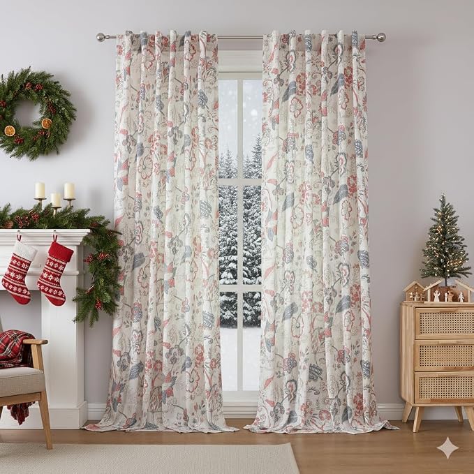 Kayne Studio Navy Red Floral Botanical Rod Pocket Light Filtering Curtains | - Image 8