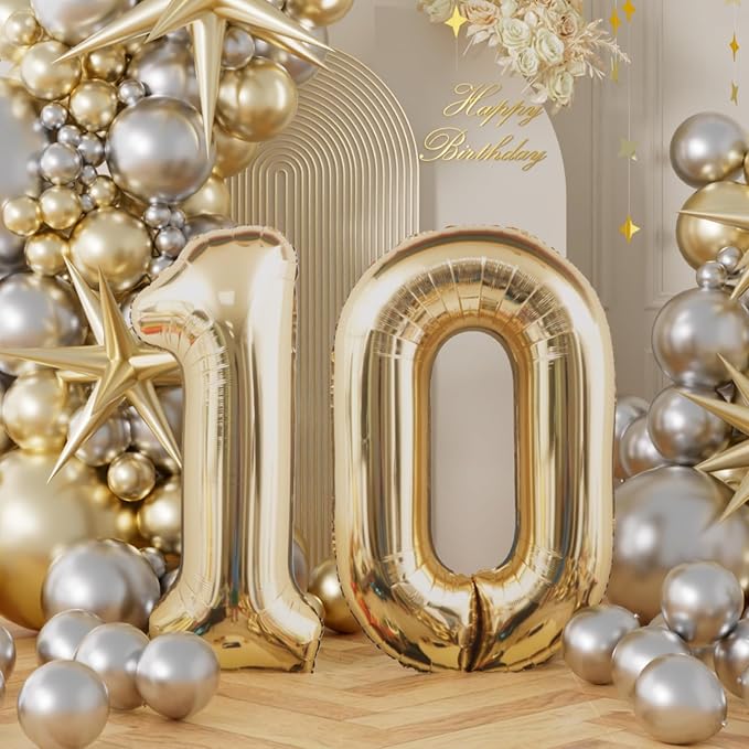 AULE 40 Inch Light Gold 10 Balloon Number Foil 0-9 Birthday Big Numbers | - Image 2