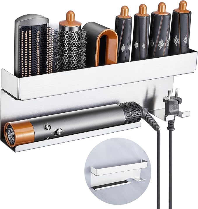 Storage Hair Dryer Holder for Curling Iron Wands Accessories, Hair Straightener Holder, Wall Mount Hair Tool Organizer for Styler Attachments,Stainless Steel Curling Iron Holder Organizer for Bathroom