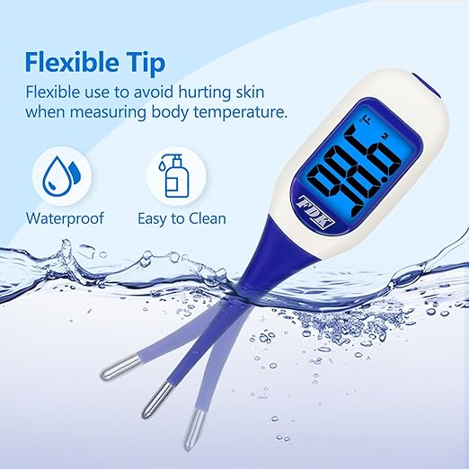 Large LCD Screen Digital Thermometer for Fever, 10 Seconds Fast & Accurate Readings, Large LCD Dual Color Backlight Flexible Tip Ideal for Adults Kids and Babies FSA
