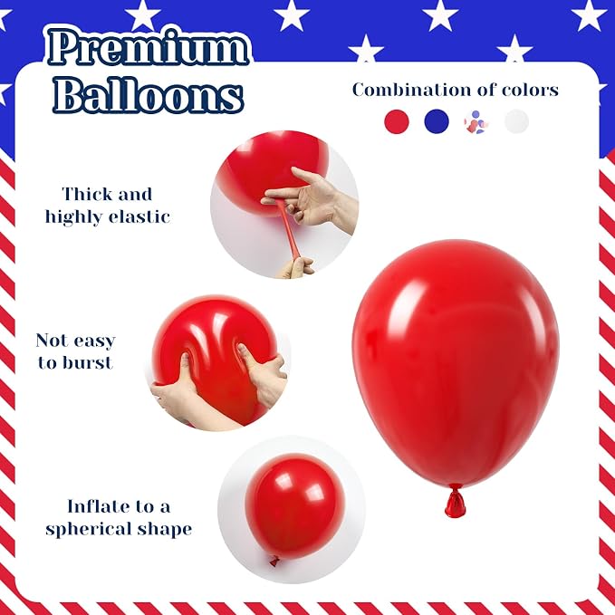 BAUANOOY Red White and Blue Balloons - Image 3