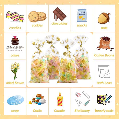 COQOFA 100 Pcs Gold 5"X11" Gift Wrap Cellophane Treat Bags Clear Party Favor - Image 7