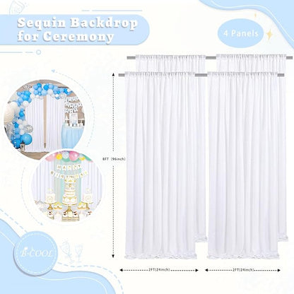White Sequin Backdrop Curtains 4 Pcs 2ftx8ft Glitter Shimmer Fabric | Sparkly - Image 4