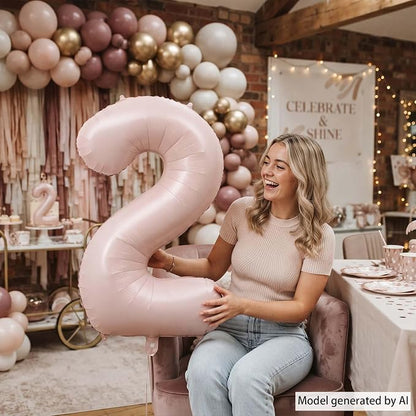 Baby Pink Number 2 Balloon 40 Inch, Pastel Rose Foil Theme Party Supplies | - Image 2