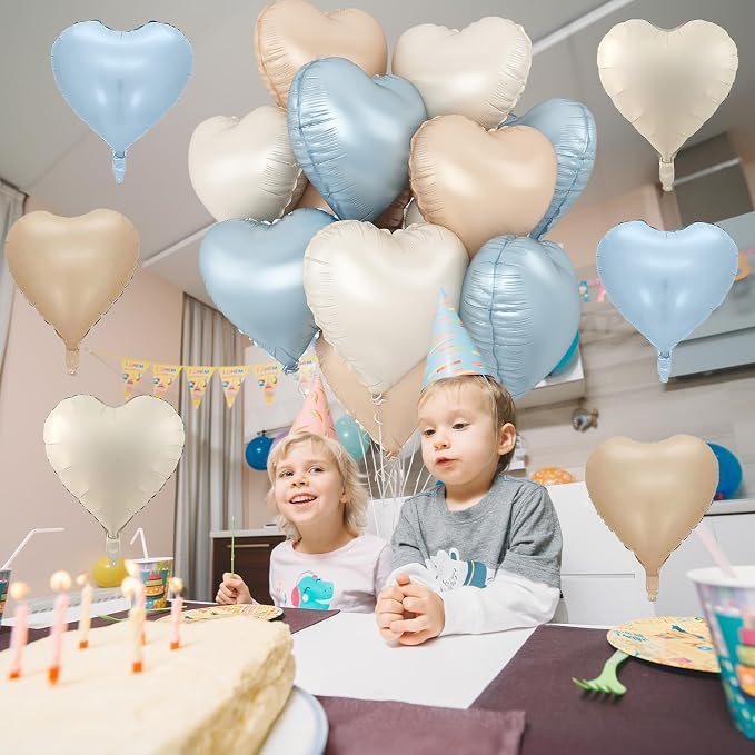 Blue Cream Heart Foil Balloons, 18Inch Macaron Apricot and White Helium Balloons - Image 3