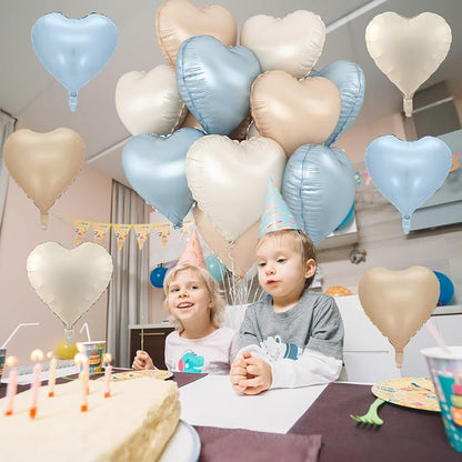 Blue Cream Heart Foil Balloons, 18Inch Macaron Apricot and White Helium Balloons - Image 3