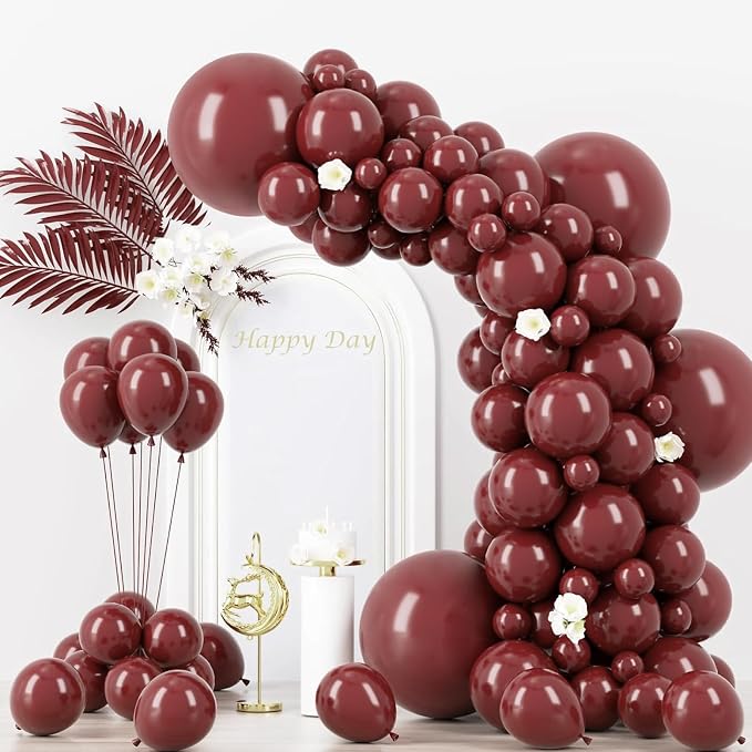 Voircoloria 130pcs Burgundy Balloons Garland Arch Kit, 18 12 10 5 Inch | by Voircoloria