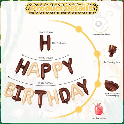 29PC Cream Brown Leopard Happy Birthday Balloon Banner, 16Inch 3D Aluminum - Image 3