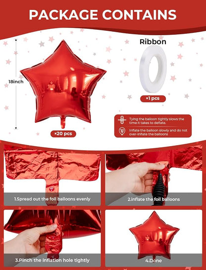 Red Star Balloons, Glitter Star Foil Balloon | 20Pcs 18 Inch Star Balloons - Image 4